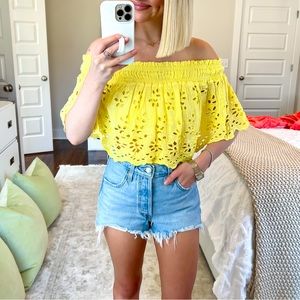 Yellow eyelet crop top